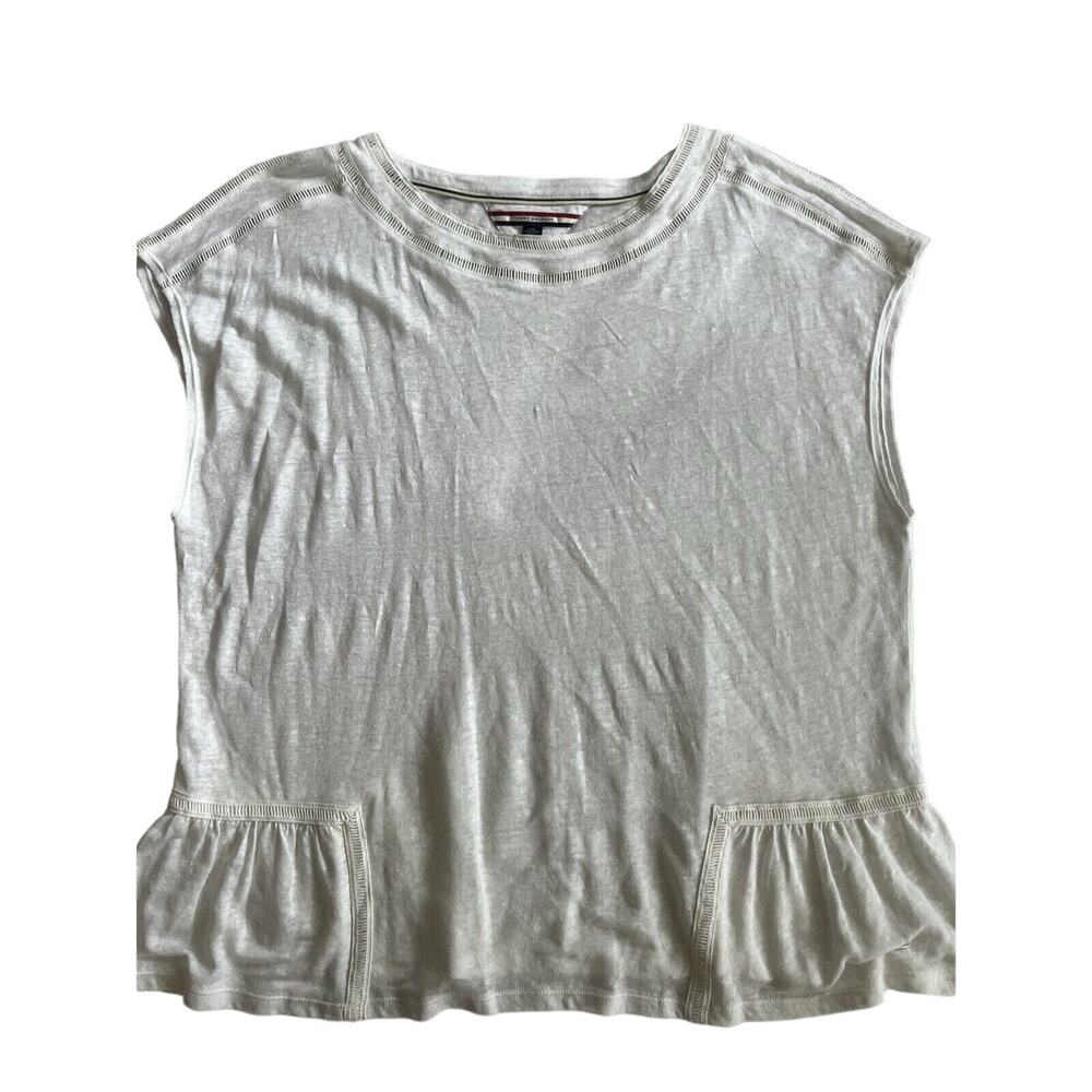 Tommy Hilfiger White XXL Linen Women’s Top Minimalist Artsy Boho Ctaagecore